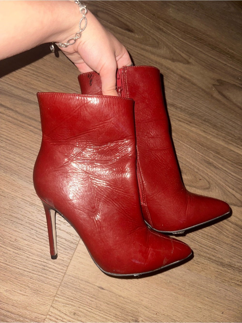 Women’s Red Pointed Toe High Heel Ankle Boots